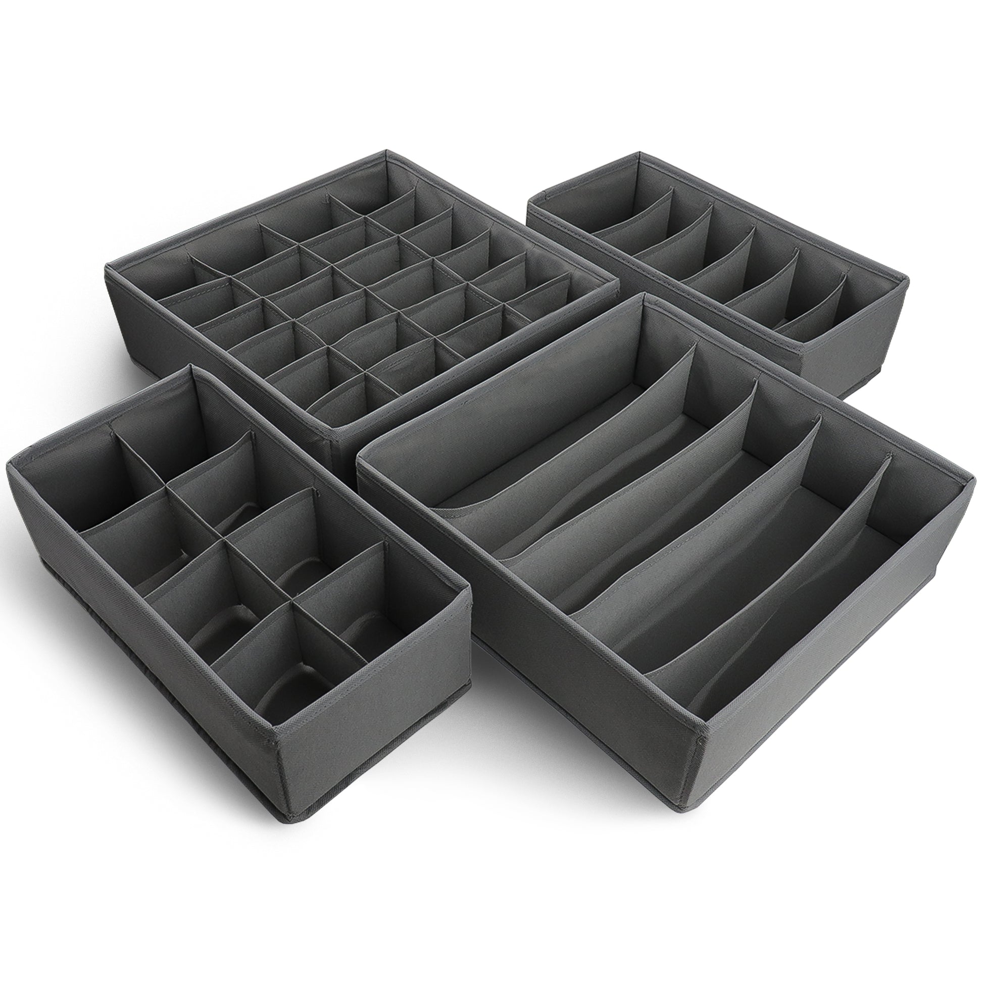 Qoolish - Pack Of 4 Grey Multipurpose Drawer Organizers