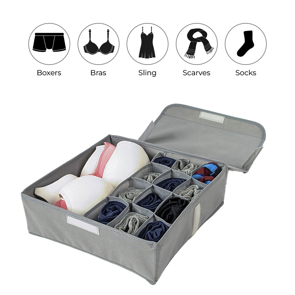 Qoolish Pack of 1 Undergarments Grey Organizer Box with Lid