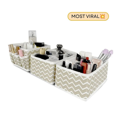Qoolish Makeup Organizer with Adjustable Compartments – Set of 3