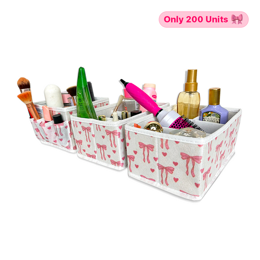 Qoolish Makeup Organizer with Adjustable Compartments – Set of 3 (Limited Pinktober Edition)