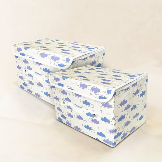 Pack of 2 Storage Box with Lid- Dreamy Clouds Cool Blue hues