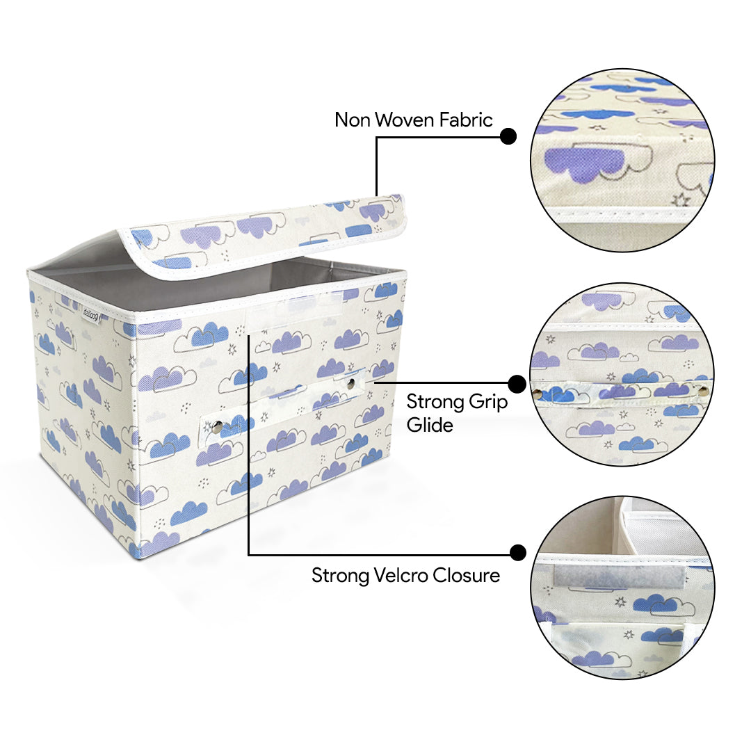 Storage Box with Lid- Dreamy Clouds Cool Blue Hues