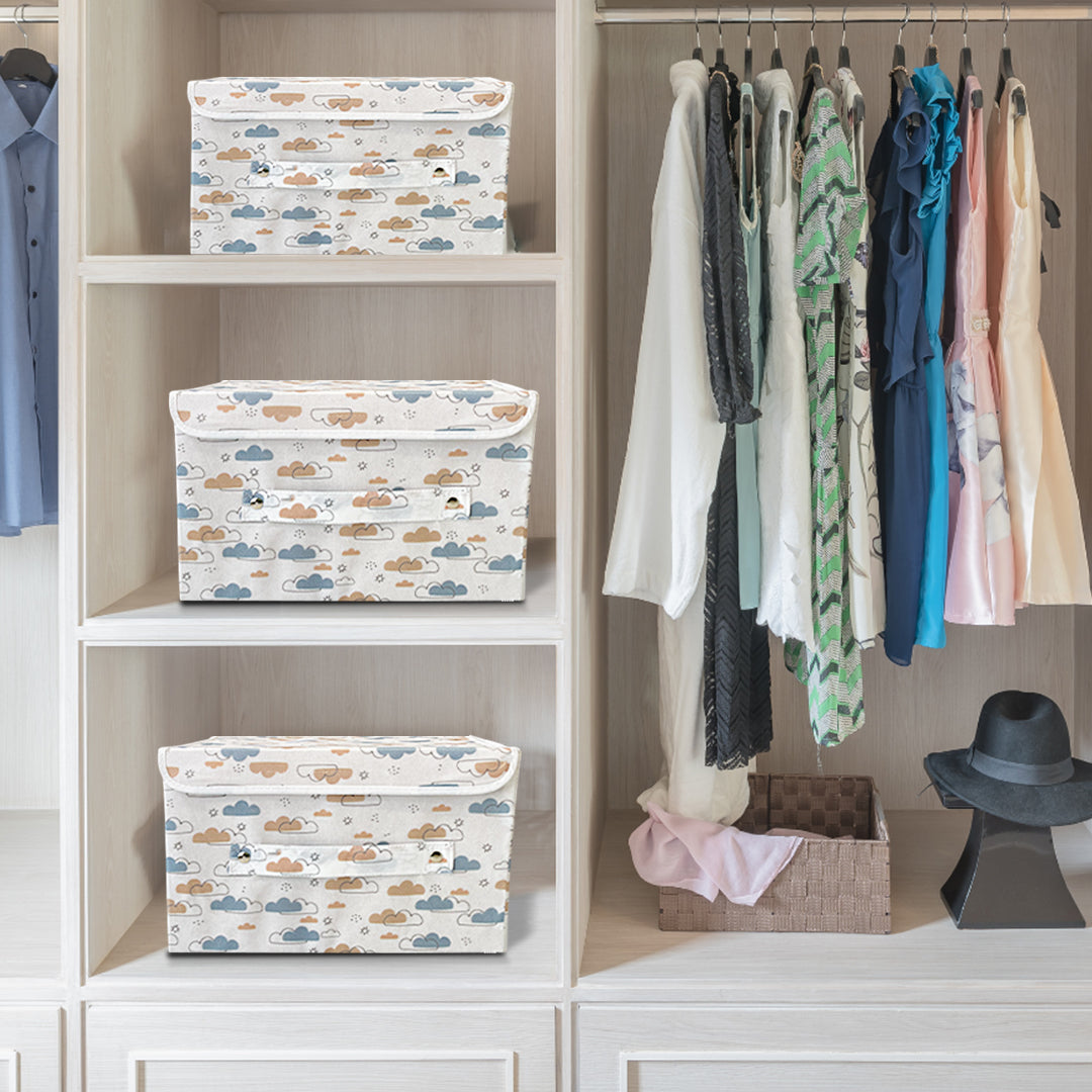 Storage Box with Lid- Dreamy Clouds Warm Neutral tones