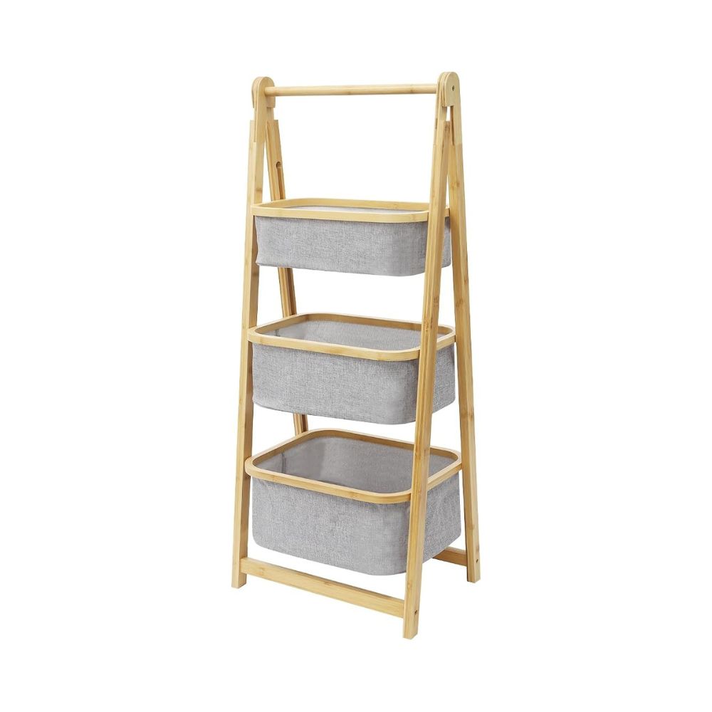 3 Tier Fold Out Hamper Shelf Storage, Foldable Bamboo Laundry Hamper, Laundry Basket Organizer for Bedroom Bathroom Laundry Clothes Towels
