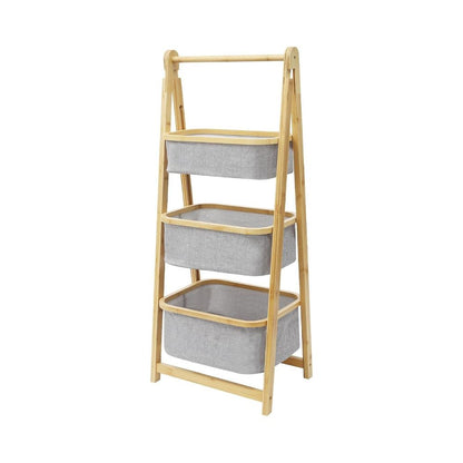 3 Tier Fold Out Hamper Shelf Storage, Foldable Bamboo Laundry Hamper, Laundry Basket Organizer for Bedroom Bathroom Laundry Clothes Towels