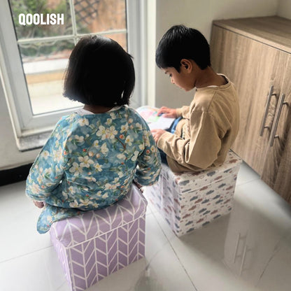 Qoolish 2 in 1 Kids Ottoman: Soft Cushioned Storage Stool For Toys, Clothes & Essentials | Available in 2 colors