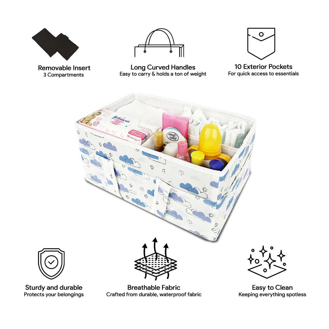 Diaper Caddy – Dreamy Clouds Cool Blue Hues