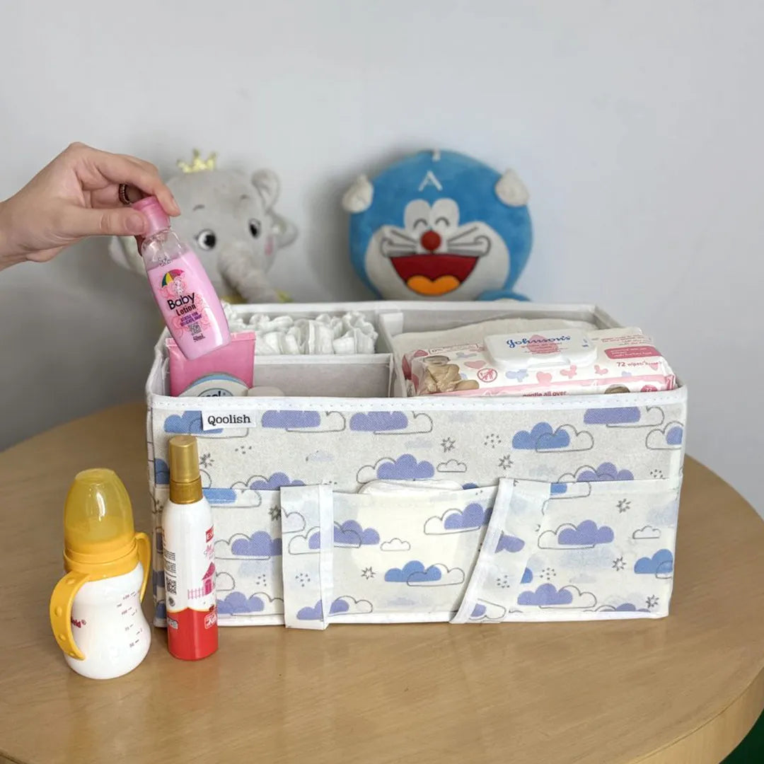 Diaper Caddy – Dreamy Clouds Cool Blue Hues