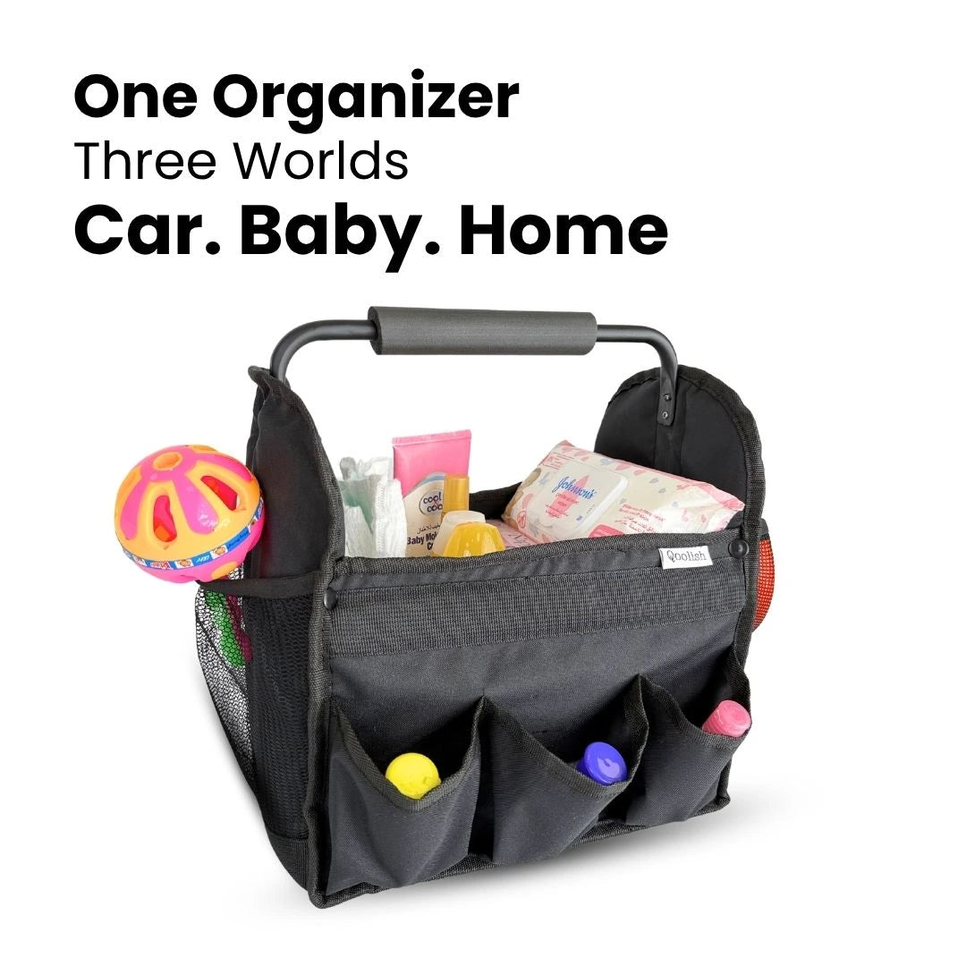 Black multipurpose caddy for car care kits and emergency tools