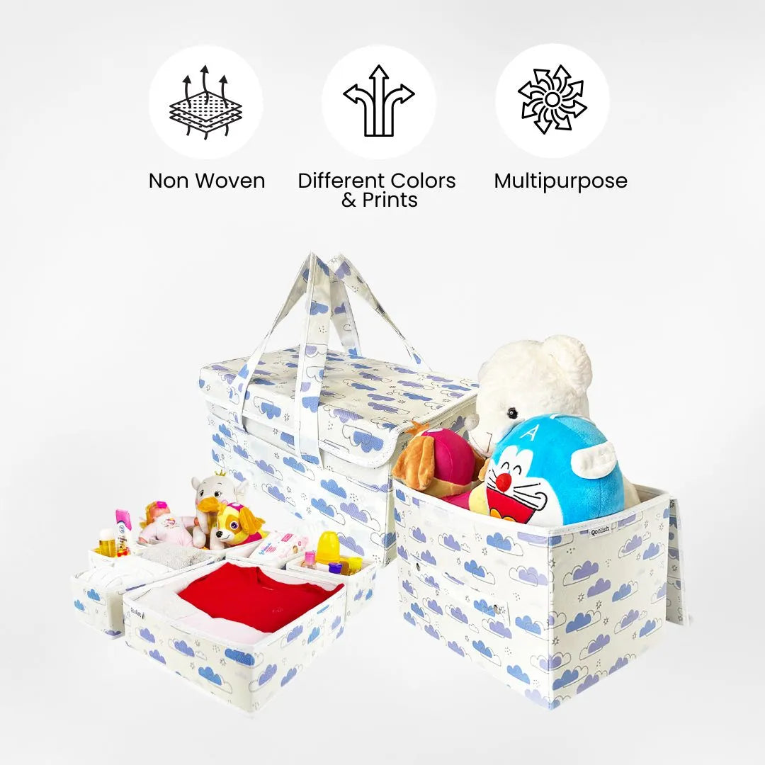Cute cloud print baby organizer bundle with diaper caddy and multi-size drawer organizers