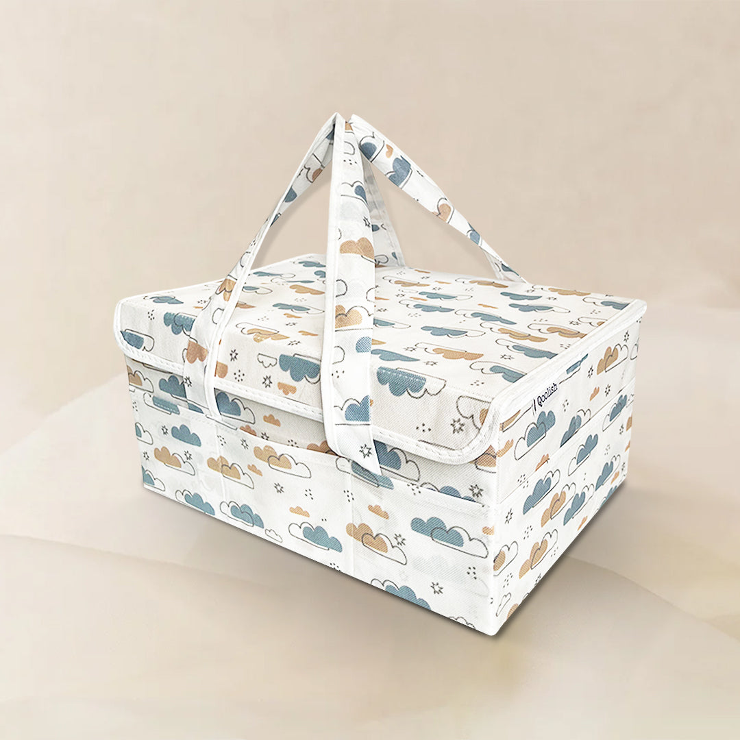 Diaper caddy with Lid - Dreamy Clouds Cool Blue Hues