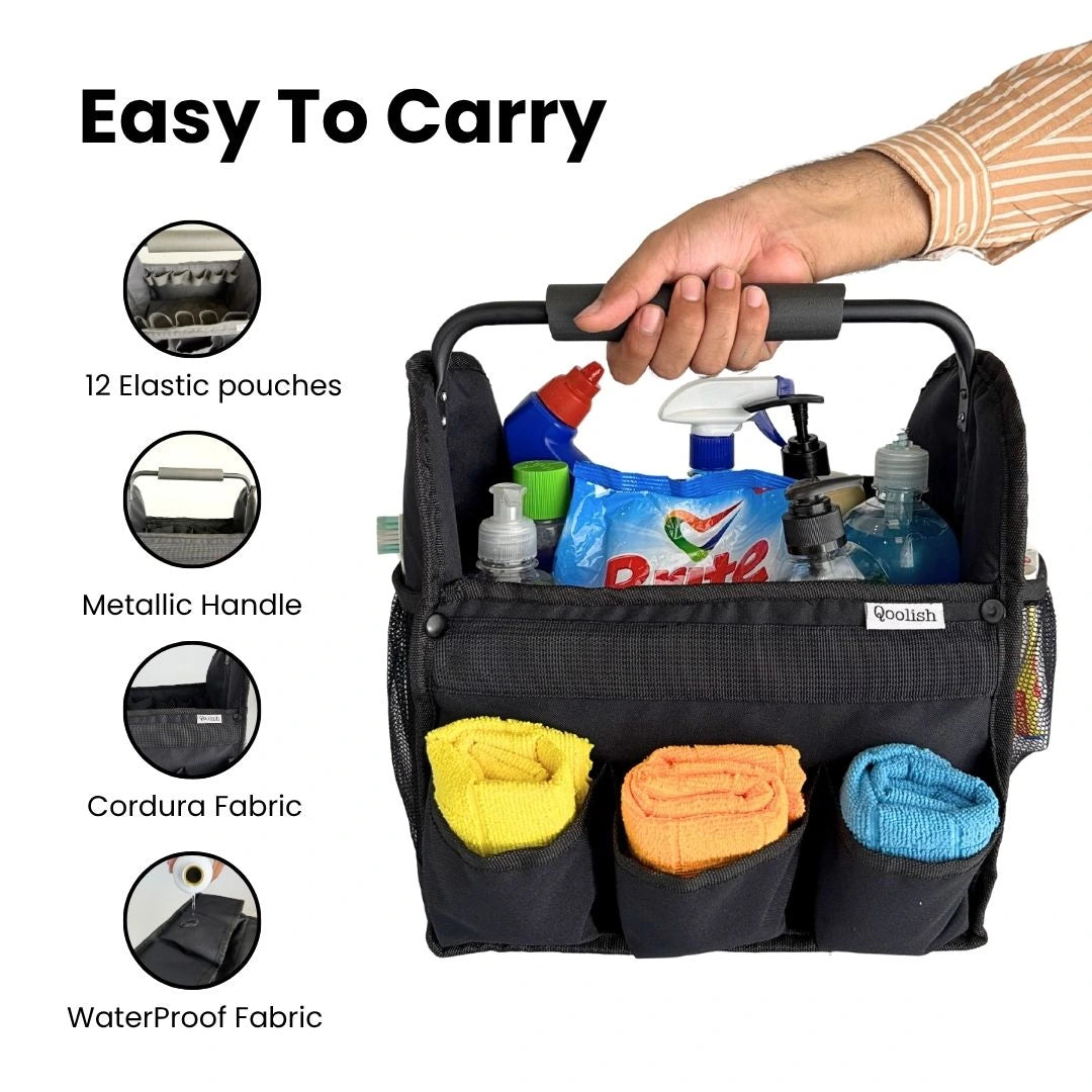 Tool organizer bag for car with padded handle and deep side pockets