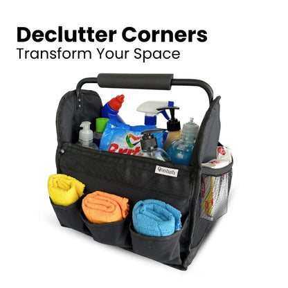 Vehicle interior organizer with easy-carry handle and front pouches