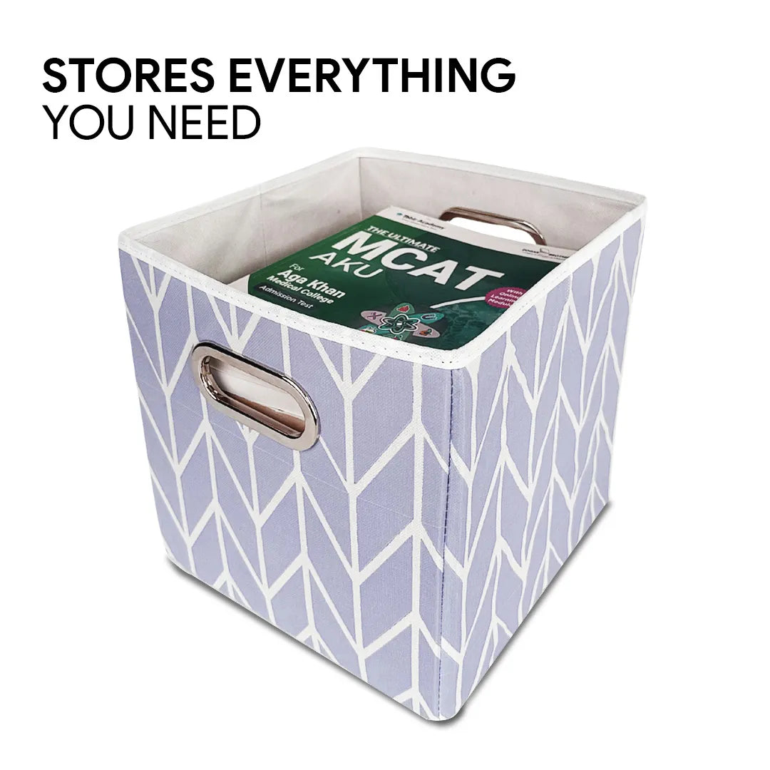 Open view of Qoolish lavender fabric storage box with spacious interior.

