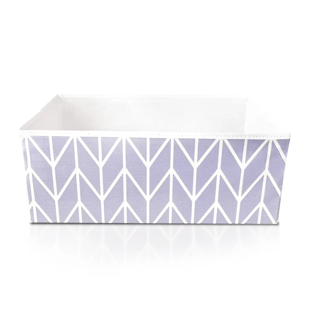 Lavender large clothes organizer by Qoolish with sturdy lid and fabric handles.