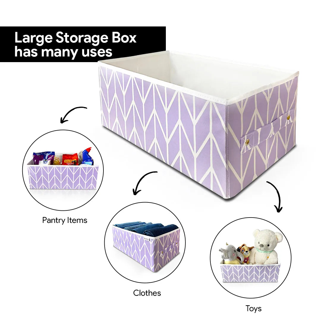 Foldable lilac storage organizer box ideal for closet or underbed use.