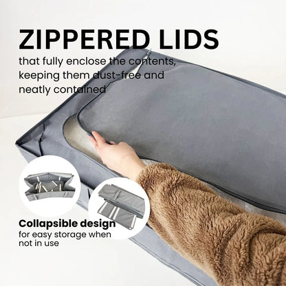 Large underbed storage bag for storing blankets, quilts, and seasonal clothes.