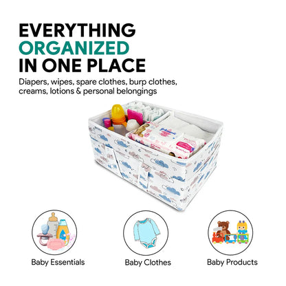 Lightweight baby nursery organizer with multiple compartments and warm neutral colors.

