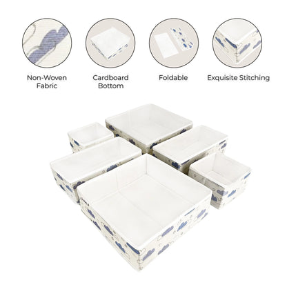Cotton blend drawer storage bins with colorful clouds and handles