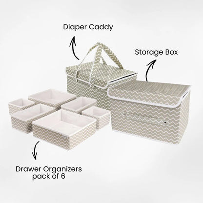 Baby blue cloud diaper bag set with toy storage boxes and organizer compartments
