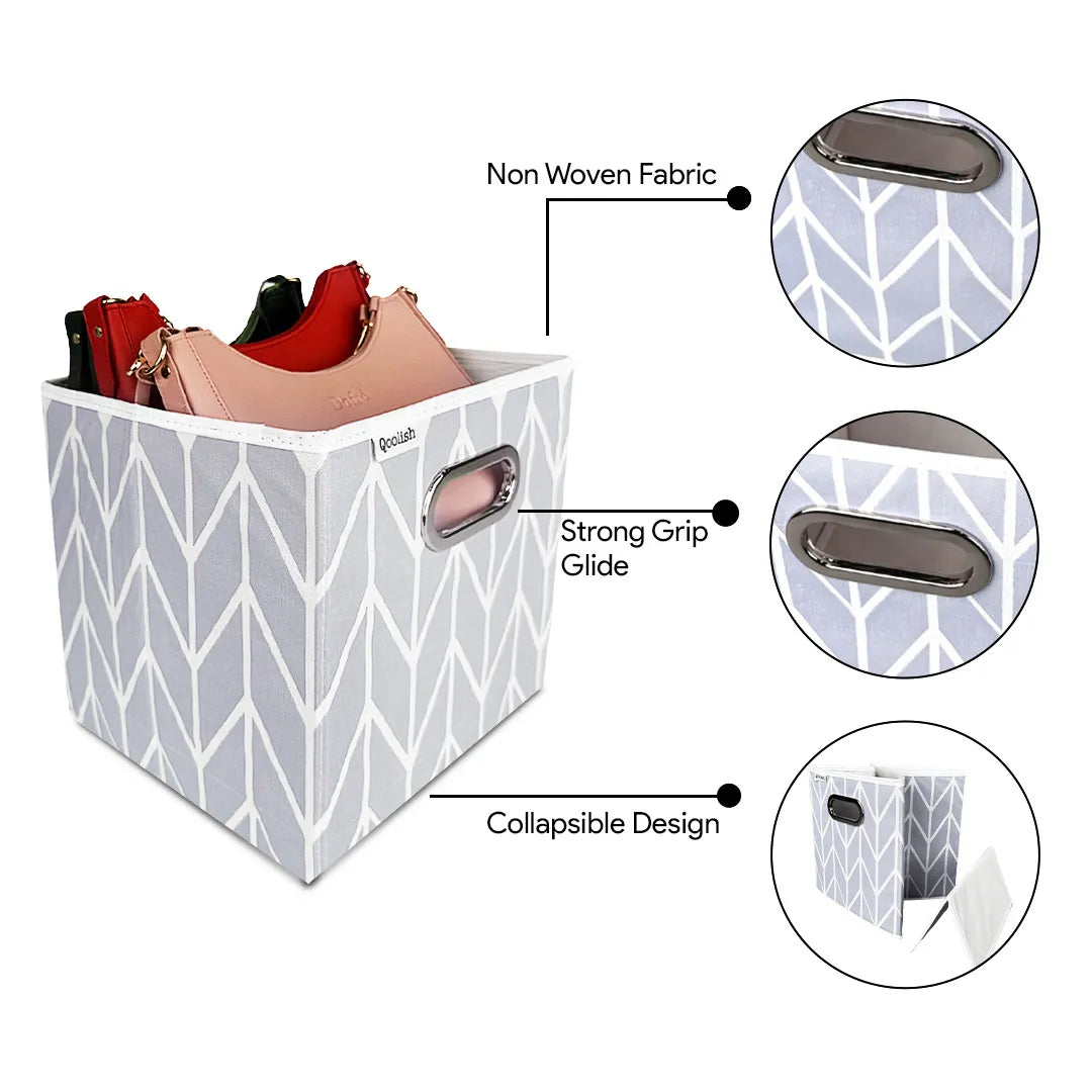 Side view of lavender storage box featuring durable handles for easy carrying.

