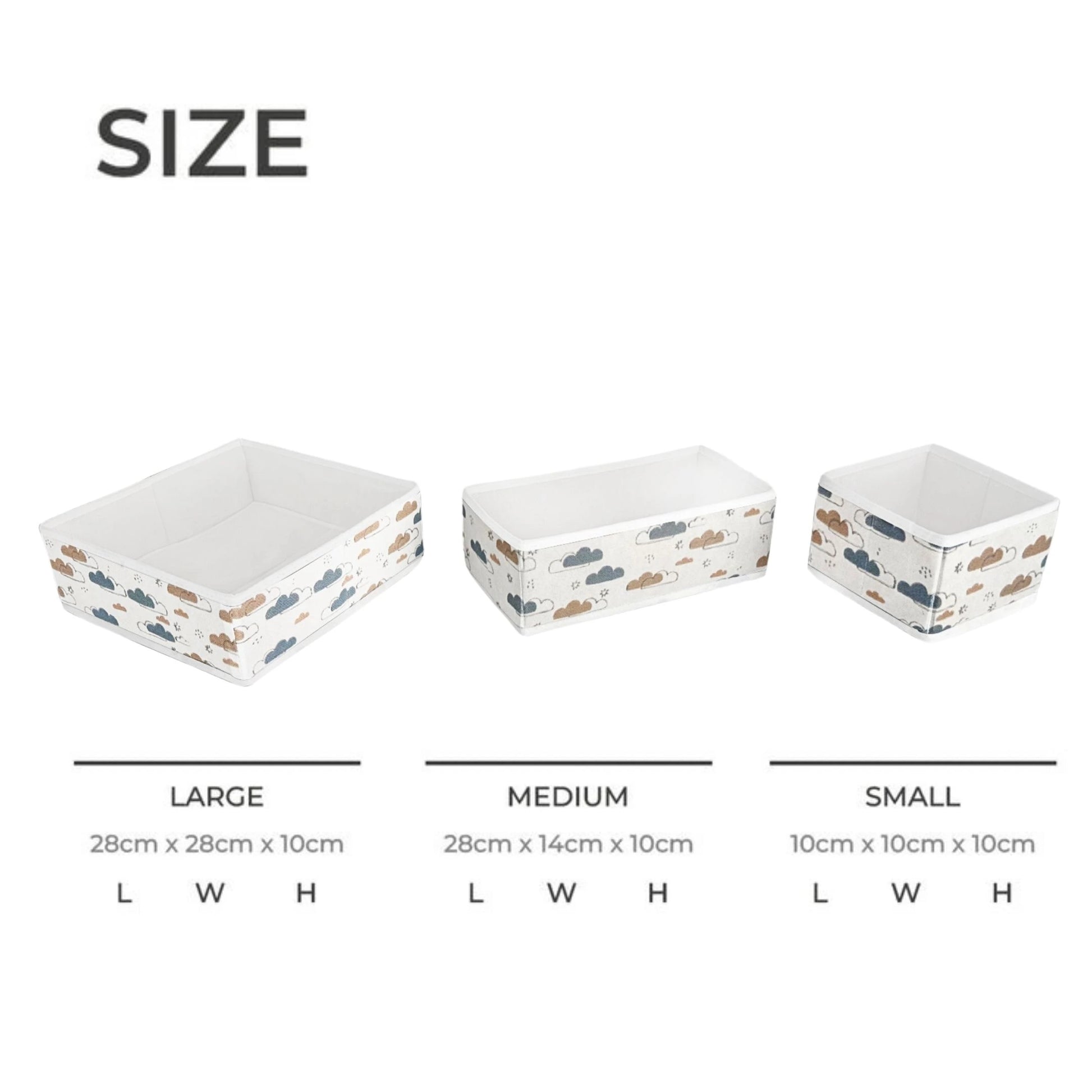 Foldable storage boxes in pastel cloud design for closet organization

