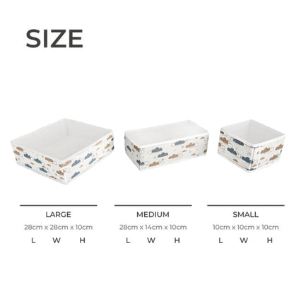 Foldable storage boxes in pastel cloud design for closet organization

