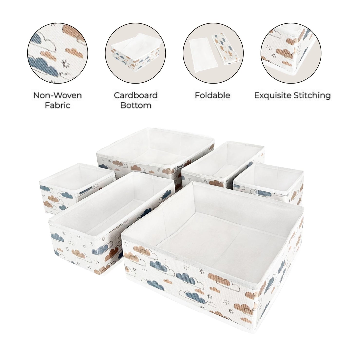 Nursery and kids’ room organizers with cute cloud pattern in white and brown