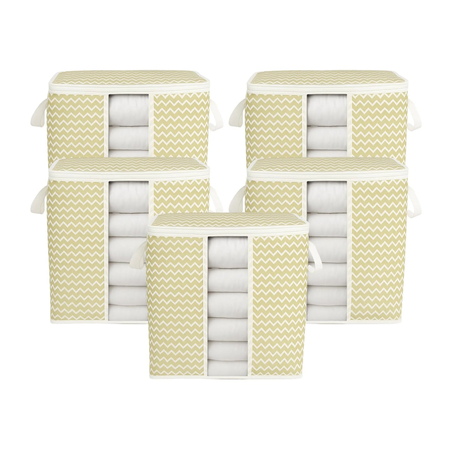 Set of 5 Qoolish white stripe foldable storage bags for clothes and bedding