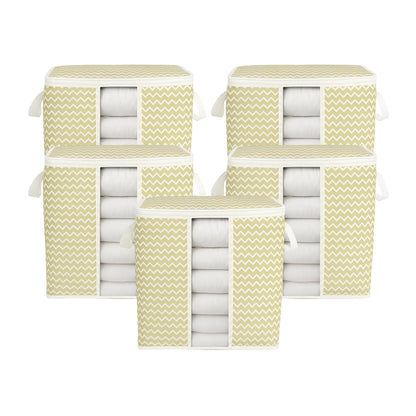 Set of 5 Qoolish white stripe foldable storage bags for clothes and bedding