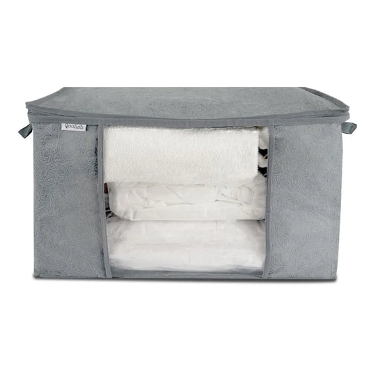 printed horizontal storage bags with handles, ideal for underbed storage of clothes, bedding, and linens.