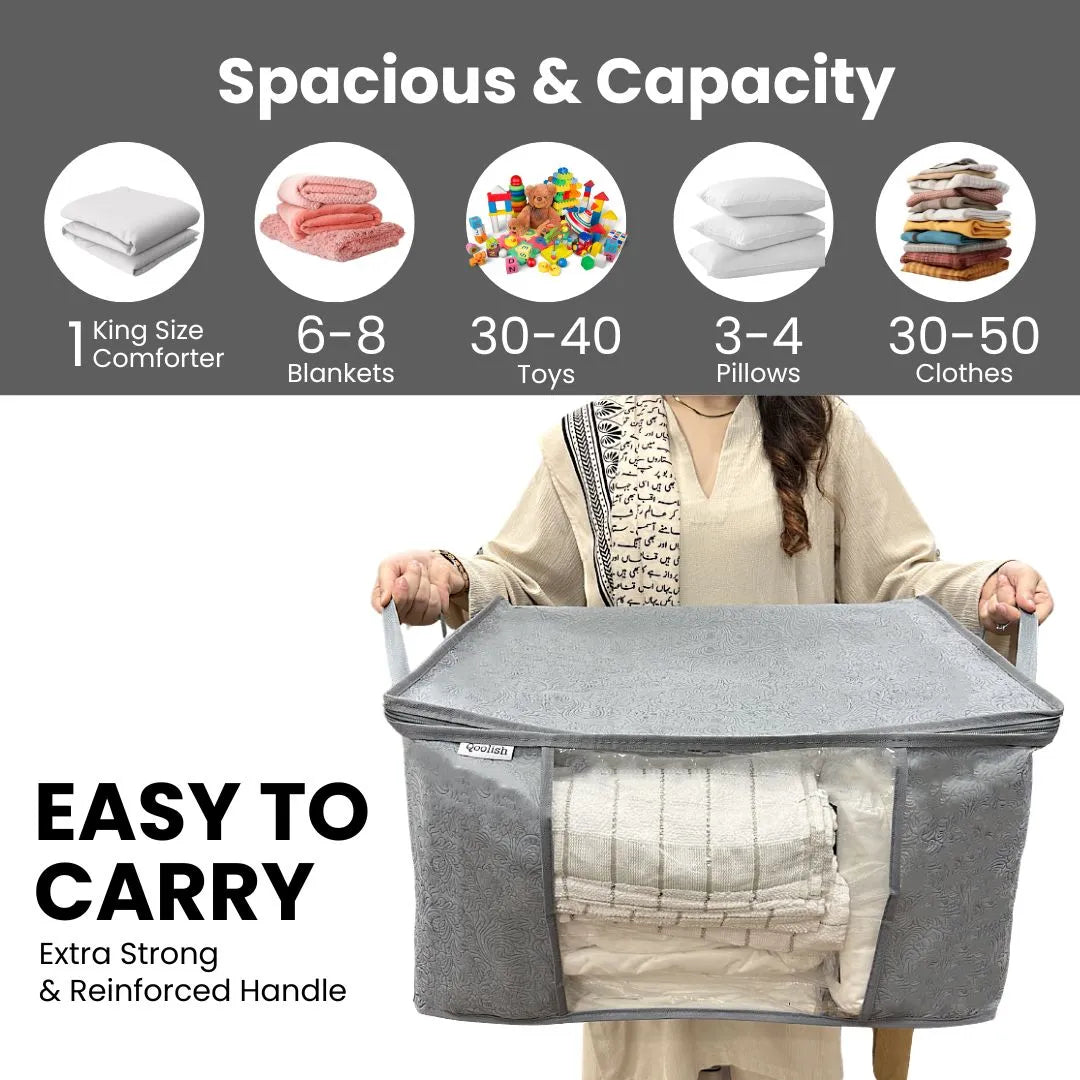 Qoolish Printed Grey Horizontal Storage Bag (Available in Pack of 3 and Pack of 5)