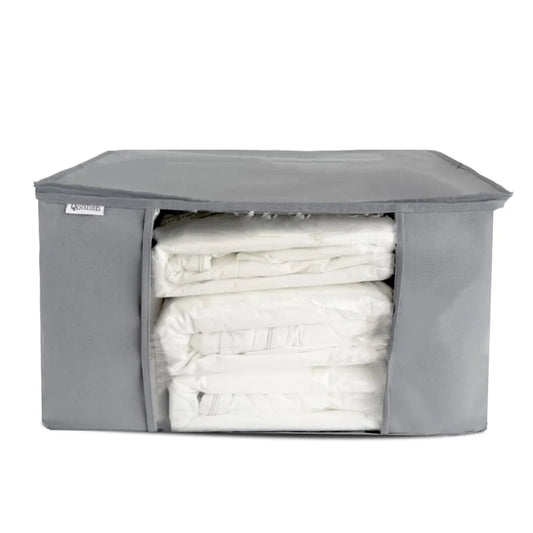 Large fabric storage bag with transparent window for storing clothes, bedding, quilts, and home essentials.