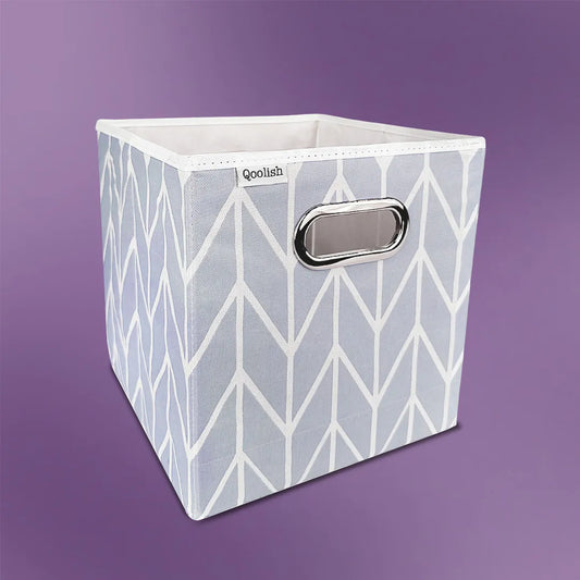 Front view of Qoolish lilac storage box with modern geometric design.

