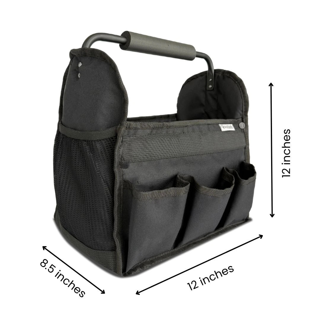 Heavy-duty car organizer caddy with foam handle and mesh side pocket