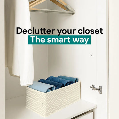 Closet organized with Qoolish White Stripe Storage Boxes – clean, clutter-free space