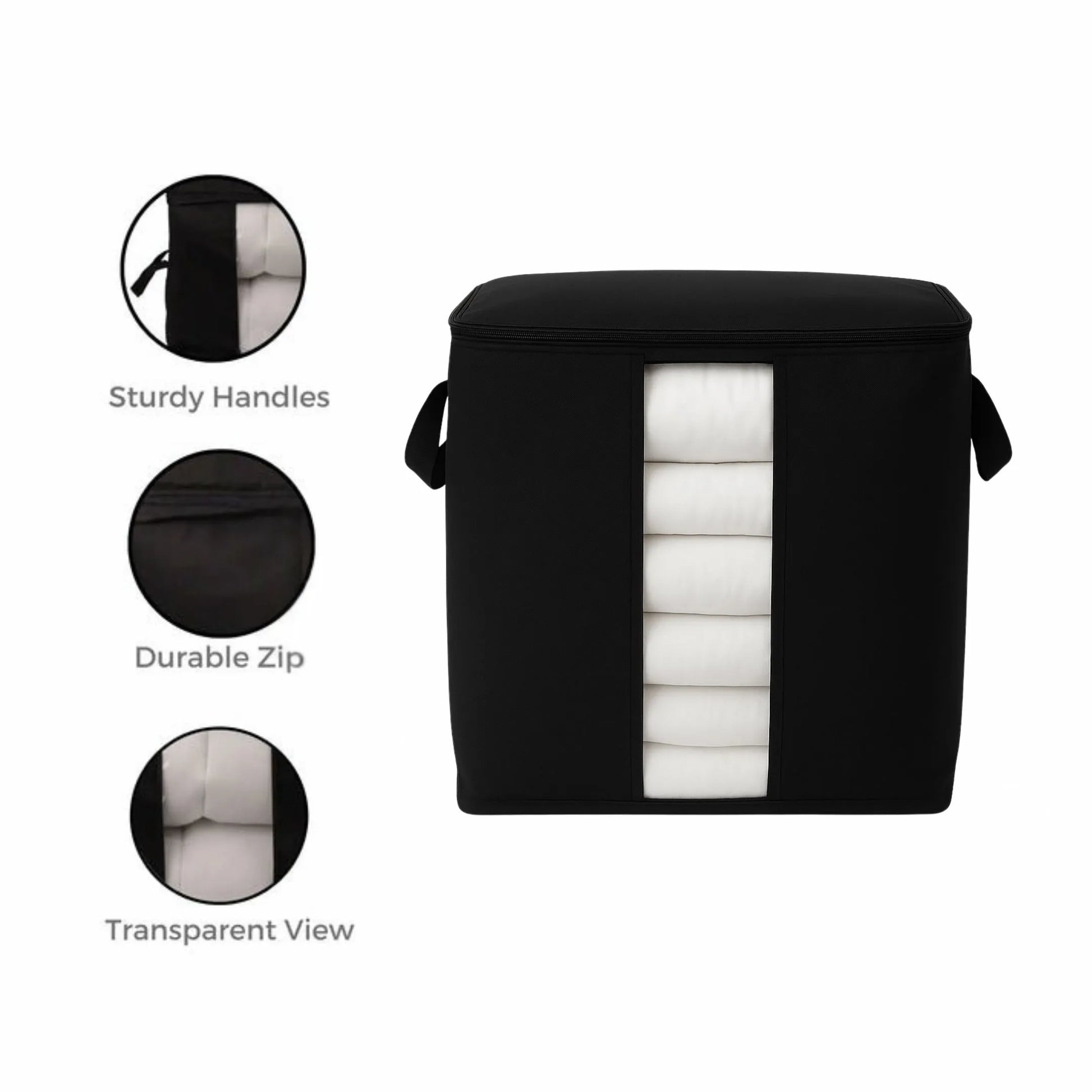 Durable black fabric close-up of Qoolish foldable storage bag
