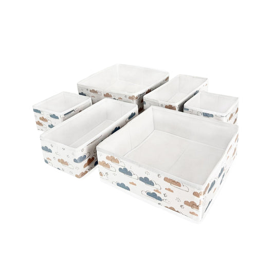 6-pack fabric drawer organizers with cloud print by Qoolish