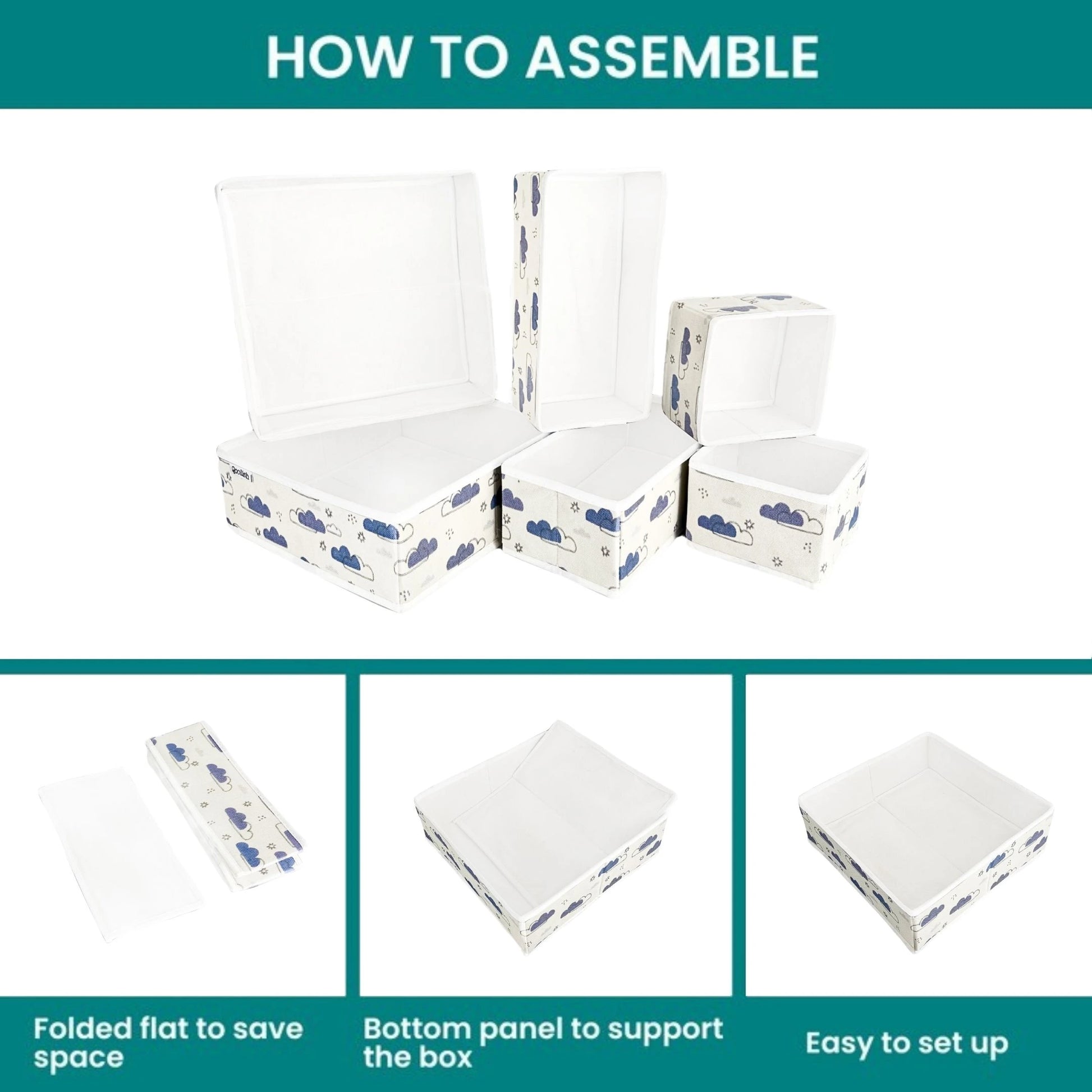 Fabric closet organizer set for clothes, toys, or accessories – 6 piece set