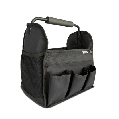 Black portable car caddy with handle and exterior tool pockets by Qoolish