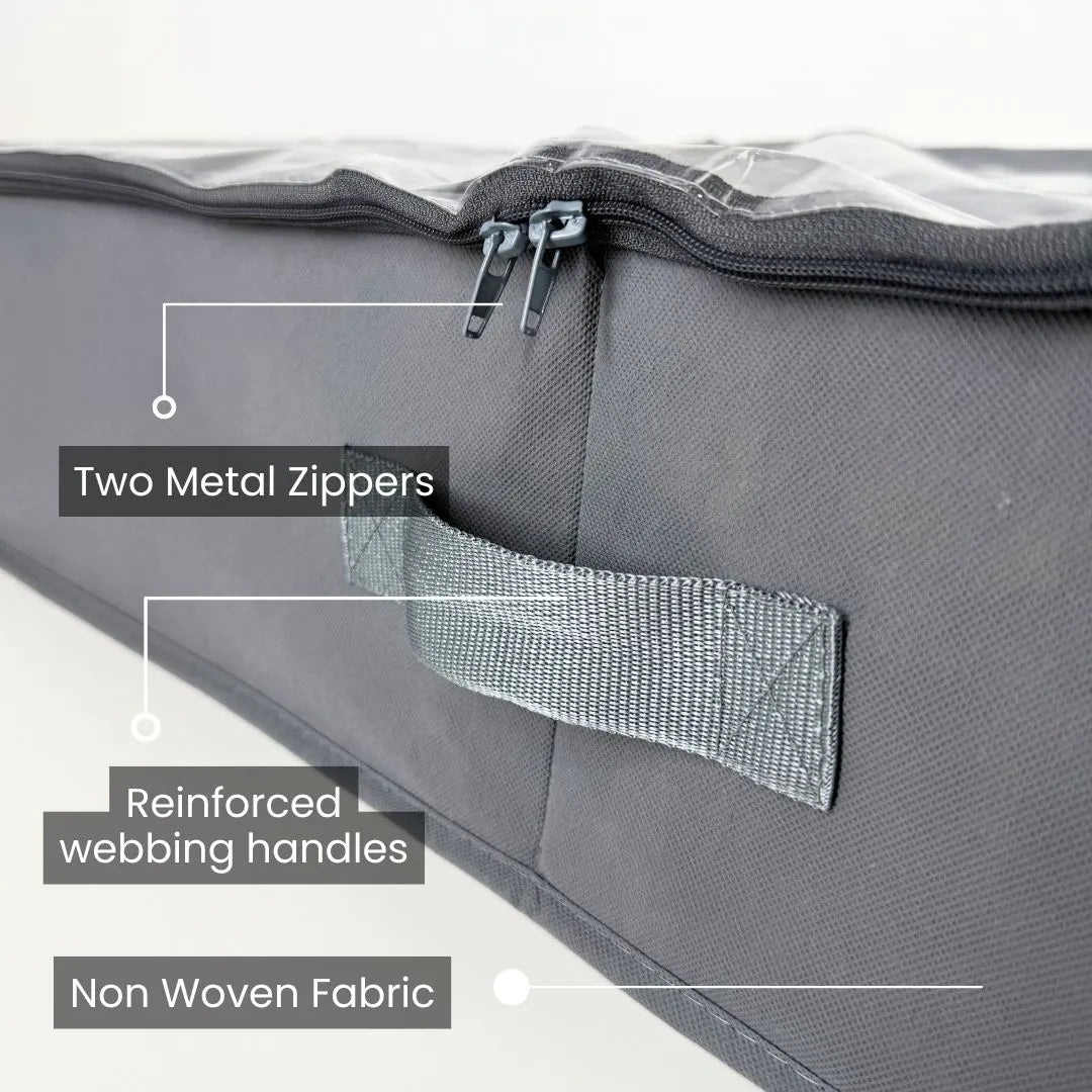 Spacious shoe organizer fitting up to 12 pairs of shoes under the bed.

