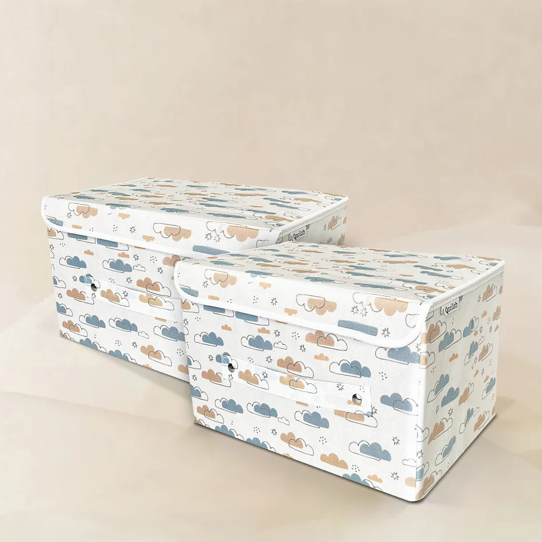 Storage Box with Lid- Dreamy Clouds Warm Neutral Tones- Pack of 2