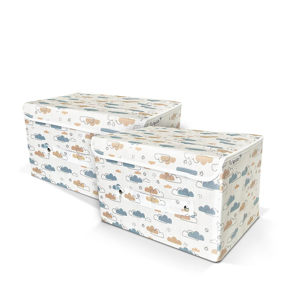 Storage Box with Lid- Dreamy Clouds Warm Neutral Tones- Pack of 2