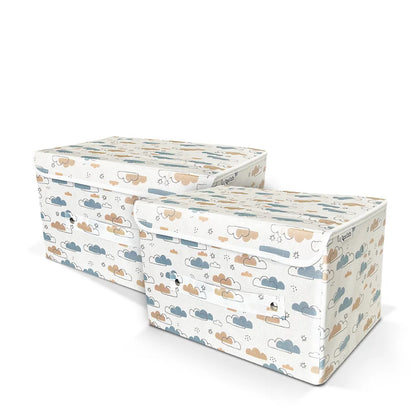 Storage Box with Lid- Dreamy Clouds Warm Neutral Tones- Pack of 2