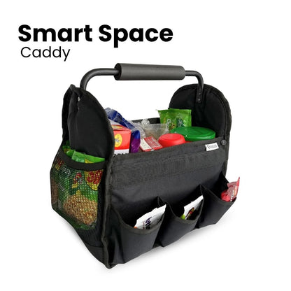 Qoolish car utility caddy with multiple compartments and durable fabric