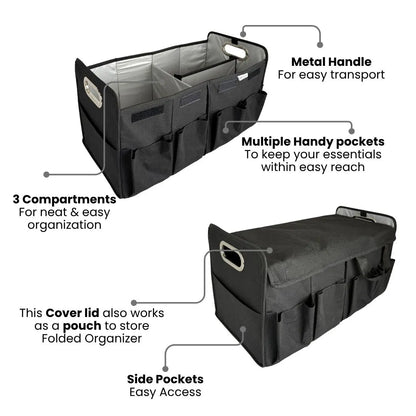 Heavy-duty foldable trunk organizer for tools, groceries, and car essentials