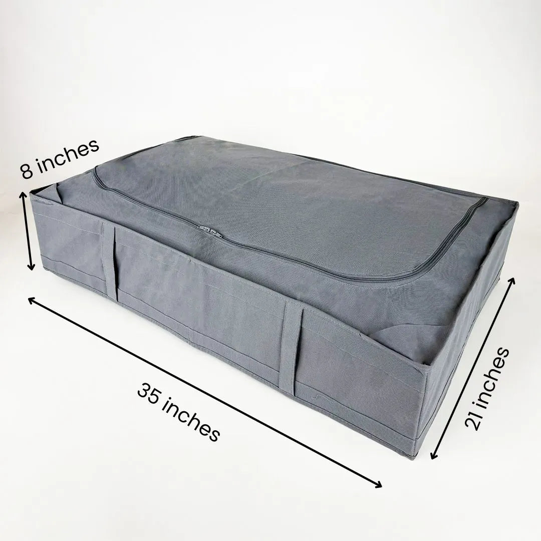 Compact underbed storage bag with reinforced handles for easy sliding.