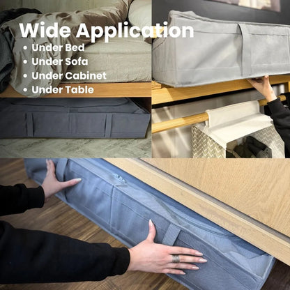 Durable underbed shoe and clothes organizer made from premium fabric.