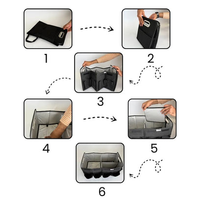 Foldable utility organizer for car accessories, cleaning kits, and more