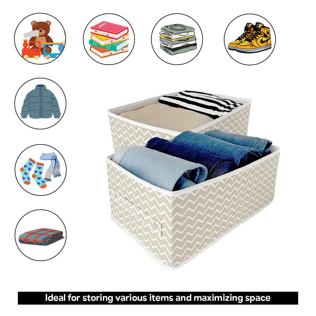 Top view of Qoolish White Stripe Clothes Storage Boxes with zip closure – perfect for organized wardrobes